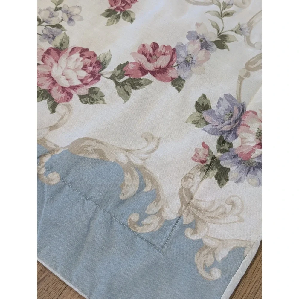 VTG French Country Pillow Sham Roses Robin Egg Blue 31x25